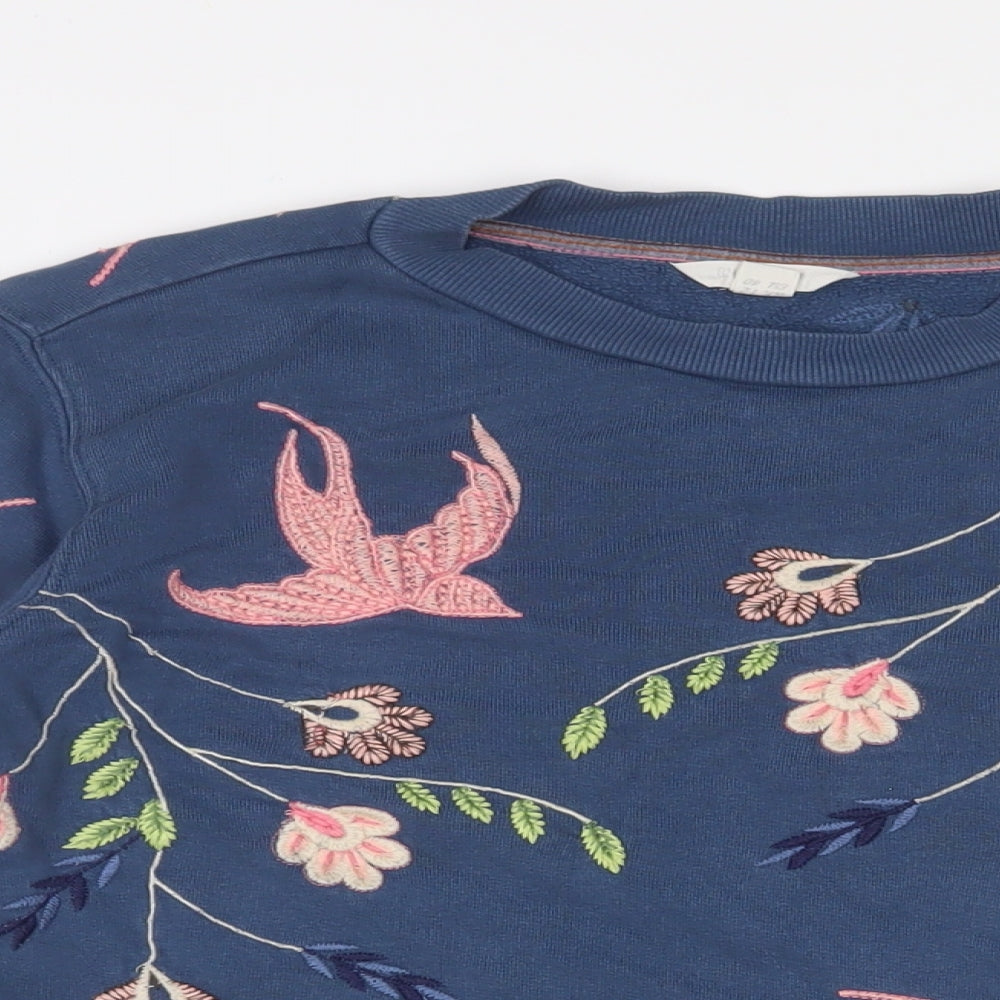 White Stuff Womens Blue Floral Cotton Pullover Sweatshirt Size 12 Pullover - Embroidered