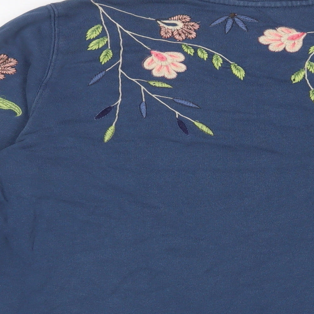 White Stuff Womens Blue Floral Cotton Pullover Sweatshirt Size 12 Pullover - Embroidered