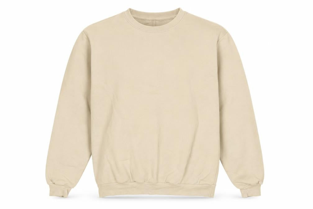 Front view of H&M men’s beige cotton pullover sweatshirt, size M