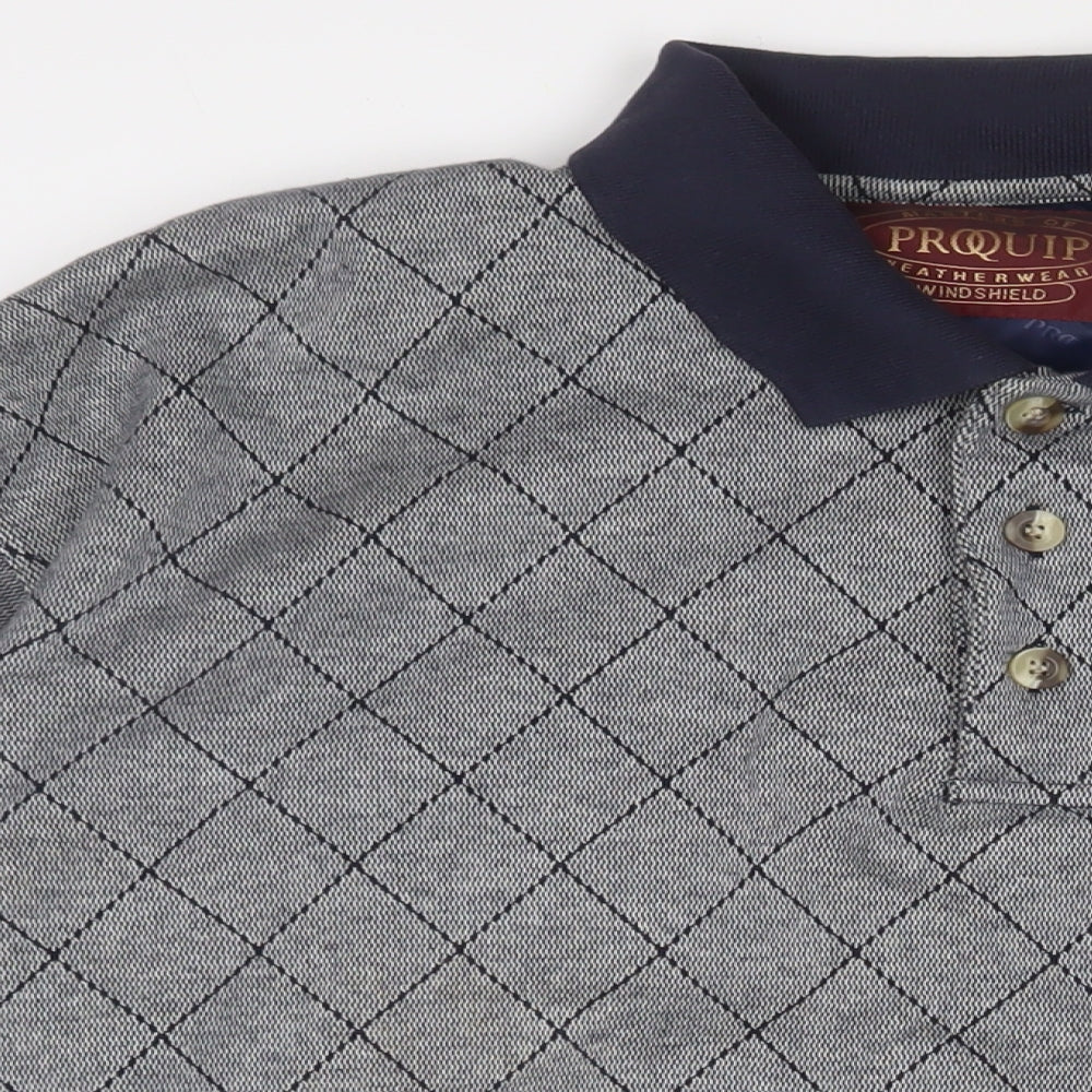 Proquip Mens Grey Argyle/Diamond Cotton Polo Size XL Collared Button - Embroidered