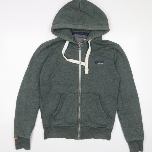 Superdry Mens Green Cotton Pullover Hoodie Size M - Logo, Embroidered