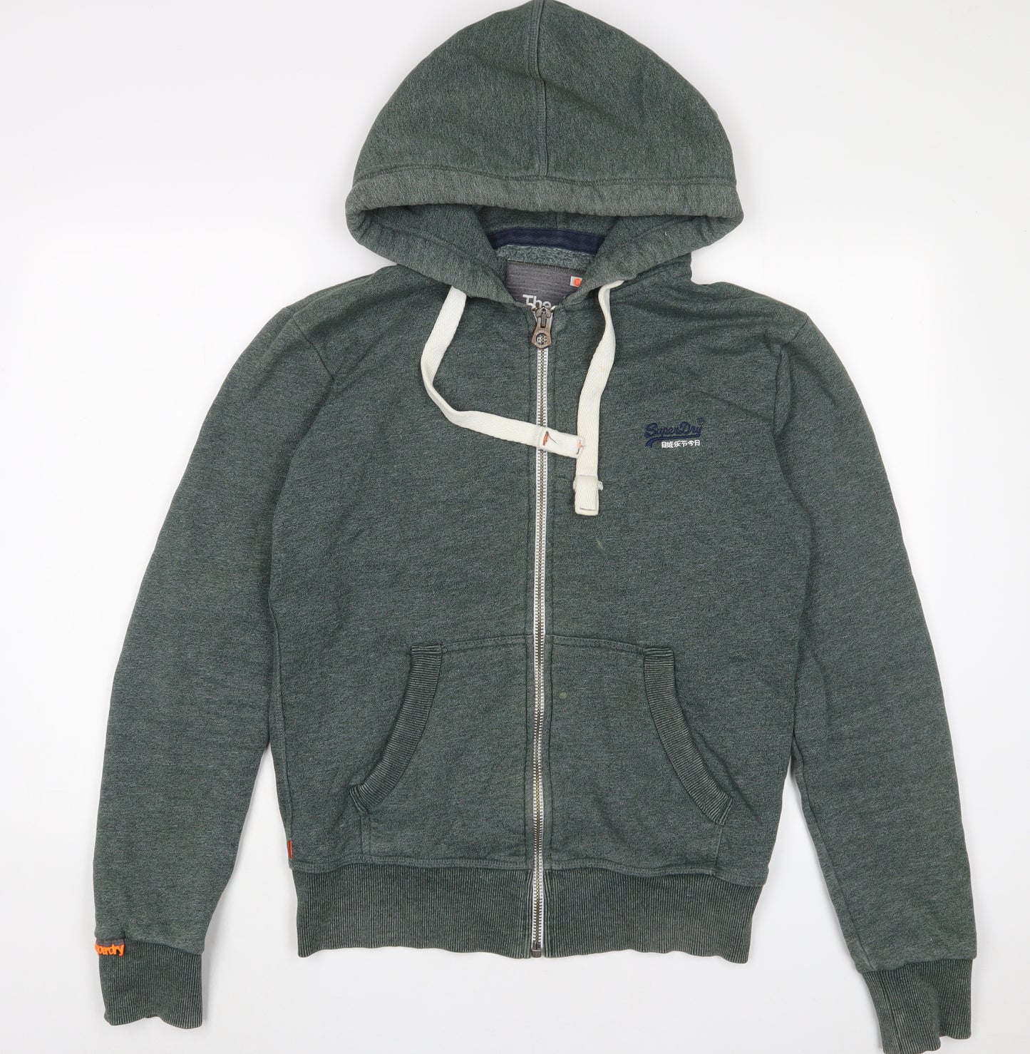 Superdry Mens Green Cotton Pullover Hoodie Size M - Logo, Embroidered