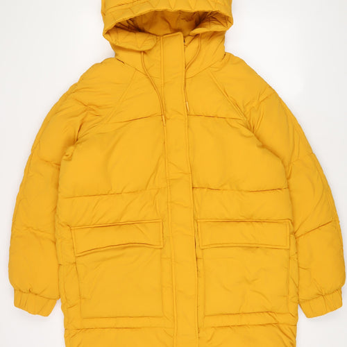 H&M Womens Yellow Quilted Coat Size S Zip