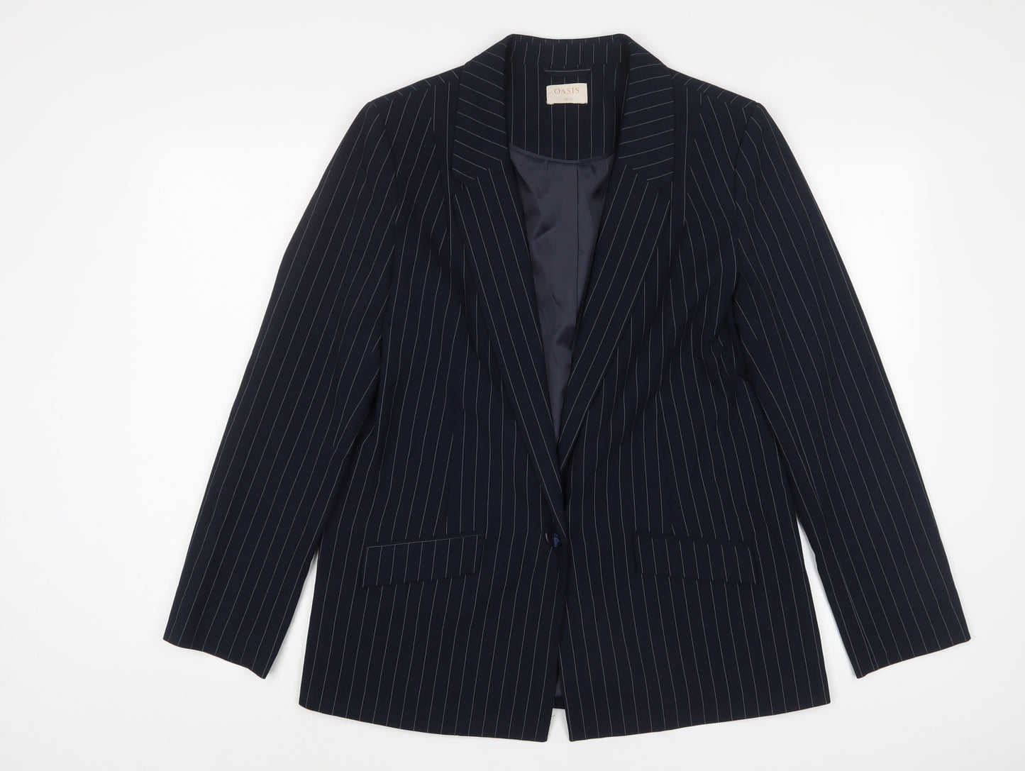 Oasis Womens Blue Striped Jacket Blazer Size 12 Button
