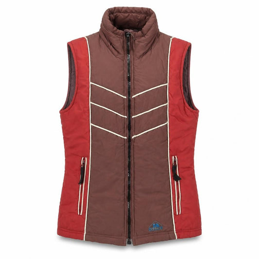 Front view of HOOCH women’s red gilet jacket, size UK 10, zip