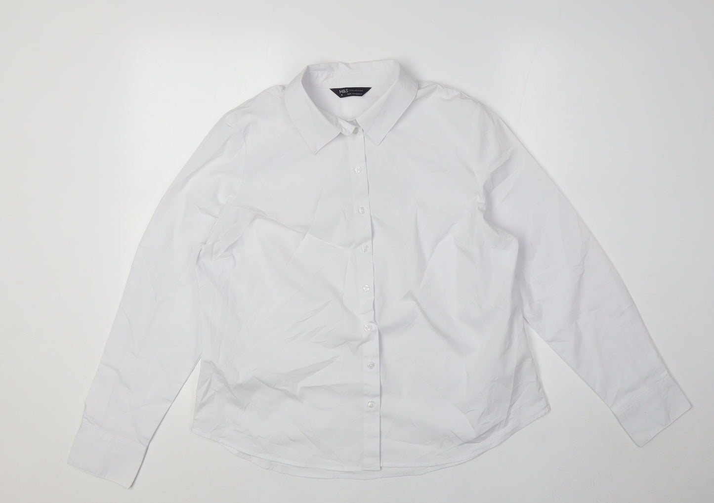 Marks and Spencer Womens White Cotton Basic Button-Up Size 16 Collared