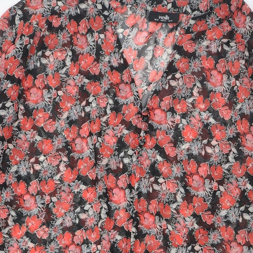 Wallis Womens Black Floral Polyester Tunic Button-Up Size 16 V-Neck - Sheer