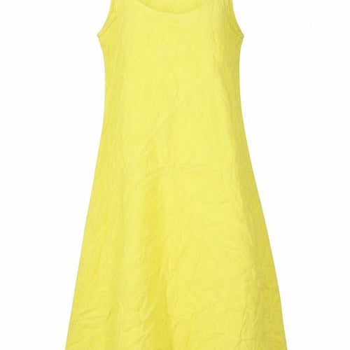 Sussan Womens Yellow Linen A-Line Size 8 Scoop Neck - Pockets