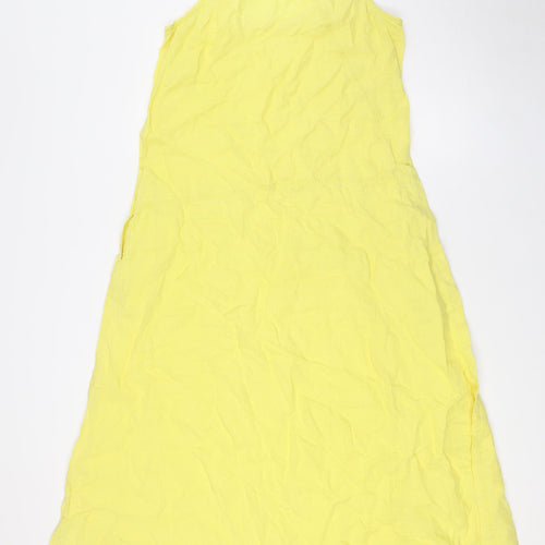 Sussan Womens Yellow Linen A-Line Size 8 Scoop Neck - Pockets
