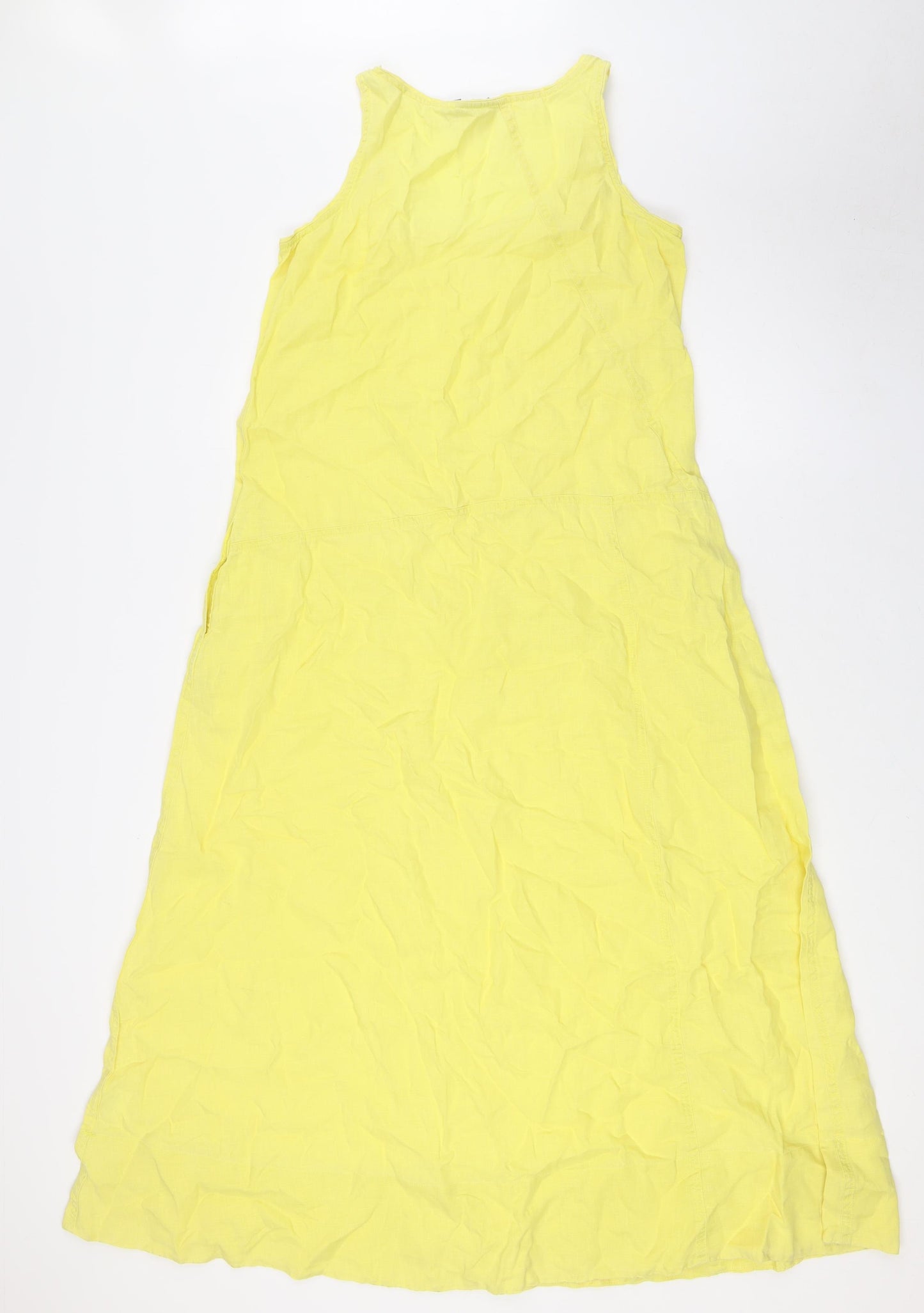 Sussan Womens Yellow Linen A-Line Size 8 Scoop Neck - Pockets