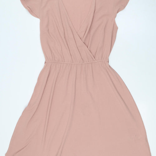 New Look Womens Pink Polyester A-Line Size 10 V-Neck - Elasticated Waist