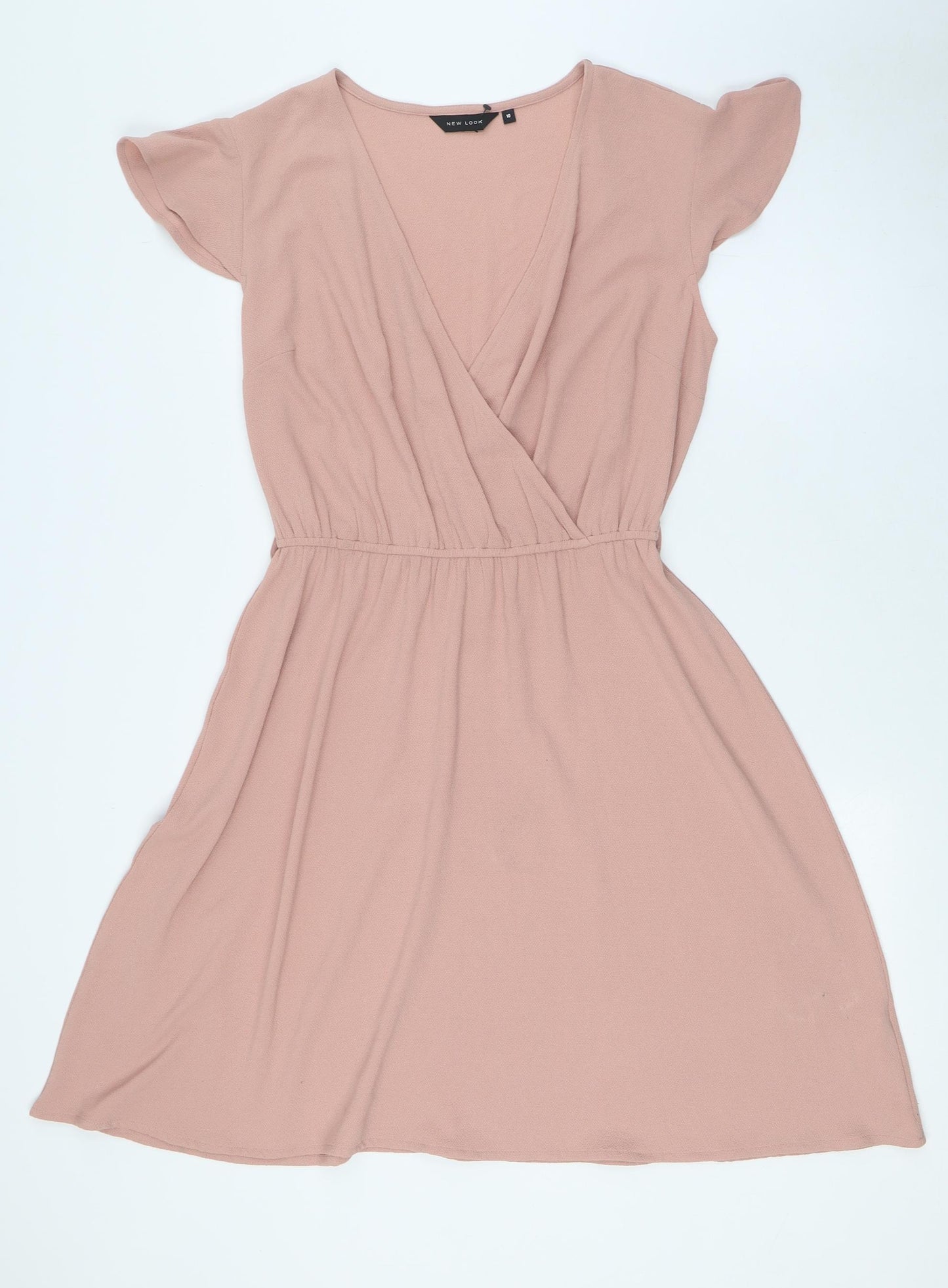 New Look Womens Pink Polyester A-Line Size 10 V-Neck - Elasticated Waist