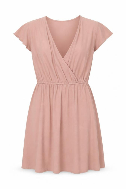 Front view of New Look women’s pink polyester a-line, size UK 10, v-neck - elasticated waist