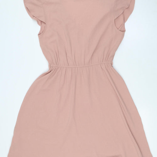 New Look Womens Pink Polyester A-Line Size 10 V-Neck - Elasticated Waist