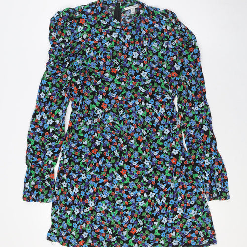 Topshop Womens Multicoloured Floral Viscose A-Line Size 8 Mock Neck Zip
