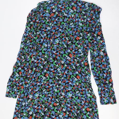 Topshop Womens Multicoloured Floral Viscose A-Line Size 8 Mock Neck Zip
