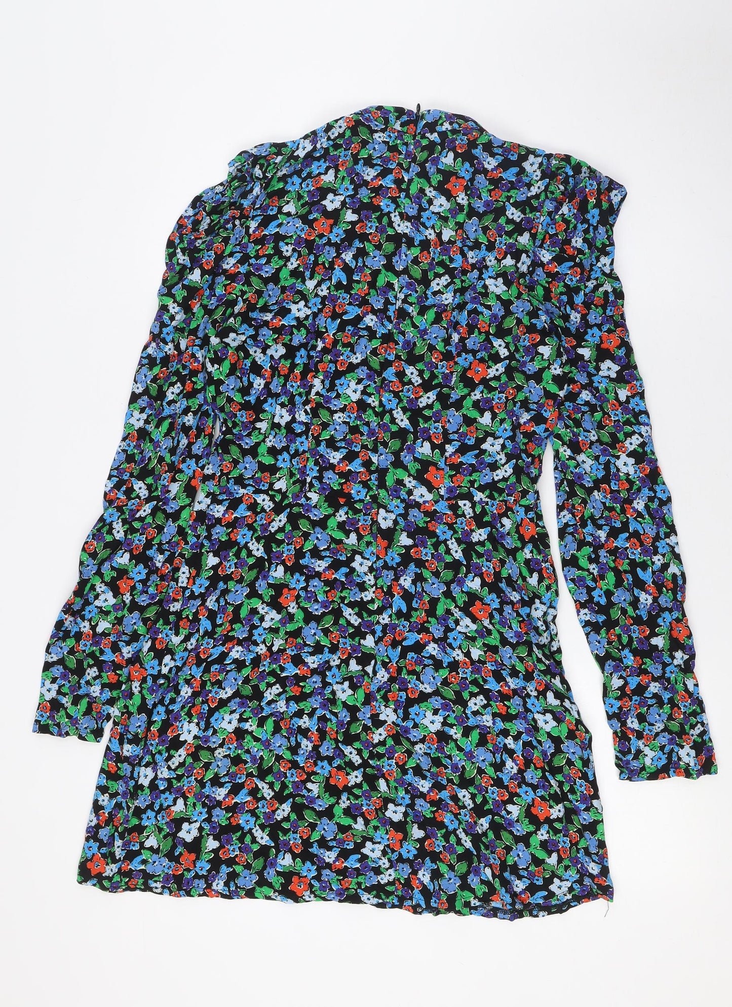 Topshop Womens Multicoloured Floral Viscose A-Line Size 8 Mock Neck Zip