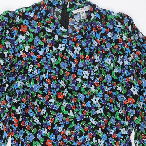 Topshop Womens Multicoloured Floral Viscose A-Line Size 8 Mock Neck Zip