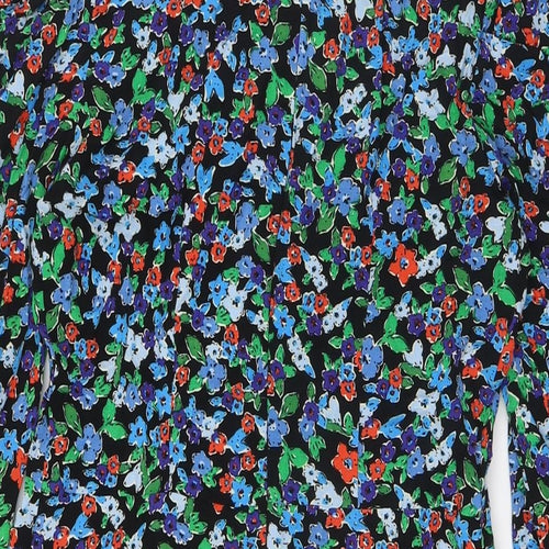 Topshop Womens Multicoloured Floral Viscose A-Line Size 8 Mock Neck Zip