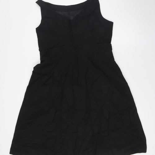 Monsoon Womens Black Cotton A-Line Size 16 Boat Neck Zip