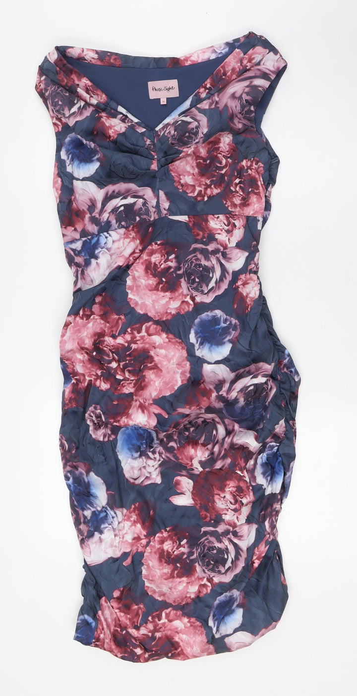 Phase Eight Womens Multicoloured Floral Polyester Pencil Dress Size 12 V-Neck Zip