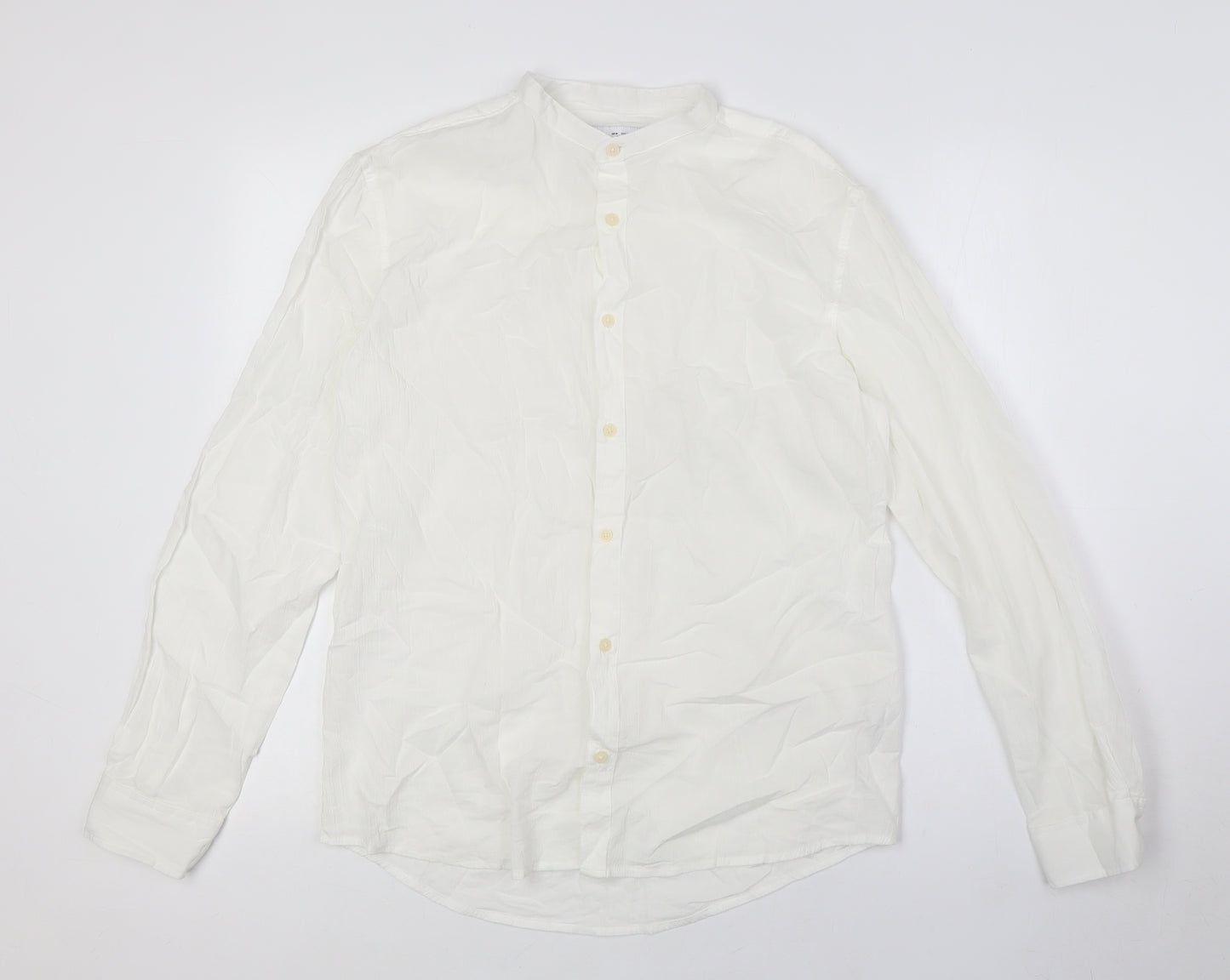 Zara Womens Ivory Cotton Basic Button-Up Size M Mock Neck