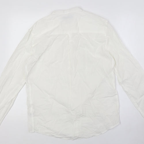 Zara Womens Ivory Cotton Basic Button-Up Size M Mock Neck