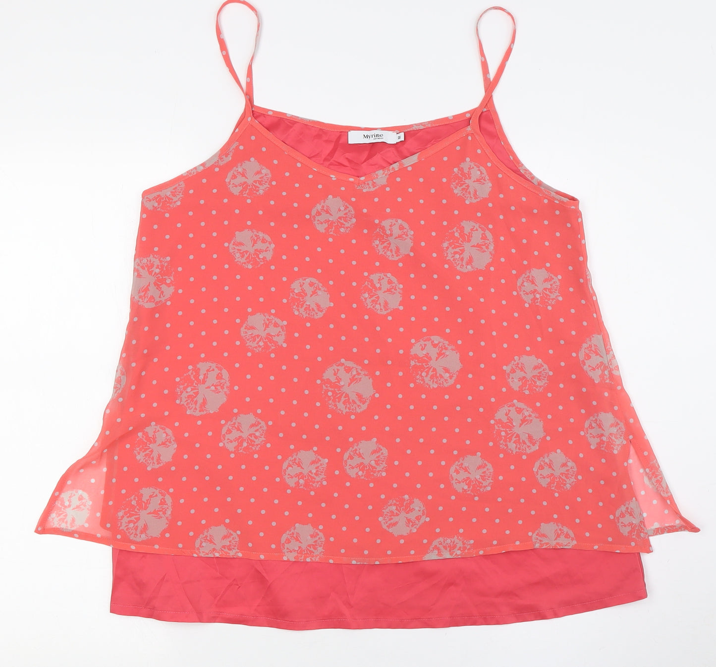 Myrine Womens Pink Polka Dot Polyester Camisole Button-Up Size M V-Neck - Layered