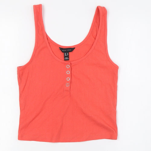 New Look Womens Orange Polyester Basic T-Shirt Size 12 Scoop Neck - Ribbed