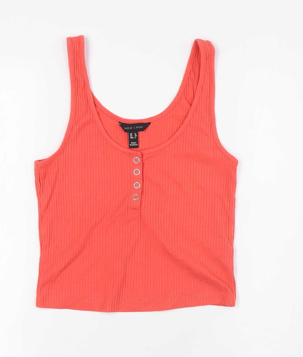 New Look Womens Orange Polyester Basic T-Shirt Size 12 Scoop Neck - Ribbed