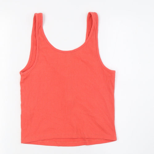 New Look Womens Orange Polyester Basic T-Shirt Size 12 Scoop Neck - Ribbed