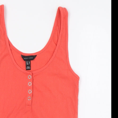 New Look Womens Orange Polyester Basic T-Shirt Size 12 Scoop Neck - Ribbed