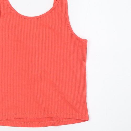 New Look Womens Orange Polyester Basic T-Shirt Size 12 Scoop Neck - Ribbed