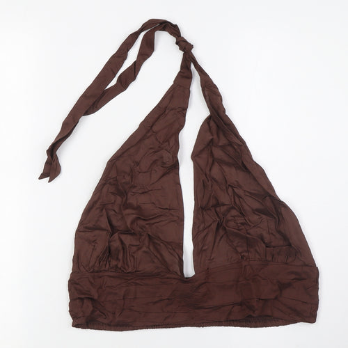 River Island Womens Brown Viscose Cropped Button-Up Size L Halter