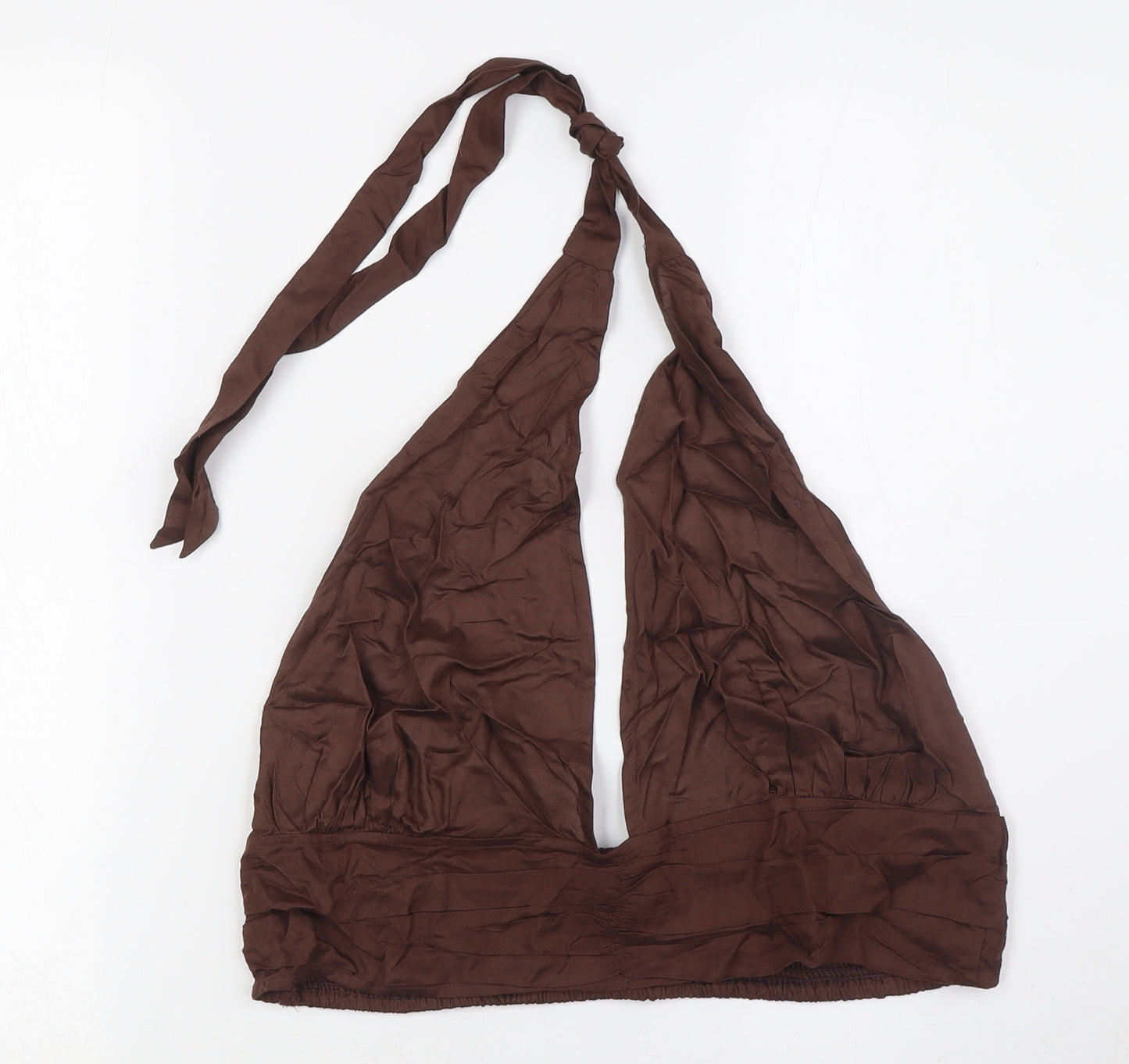 River Island Womens Brown Viscose Cropped Button-Up Size L Halter