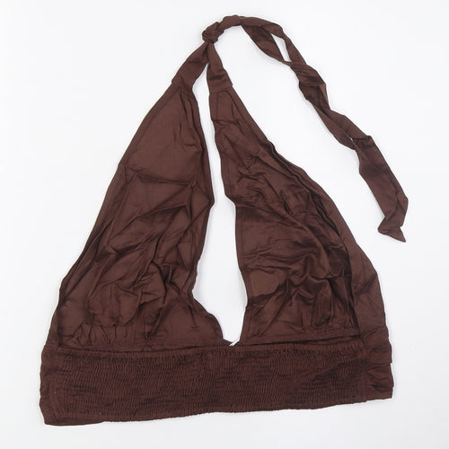 River Island Womens Brown Viscose Cropped Button-Up Size L Halter