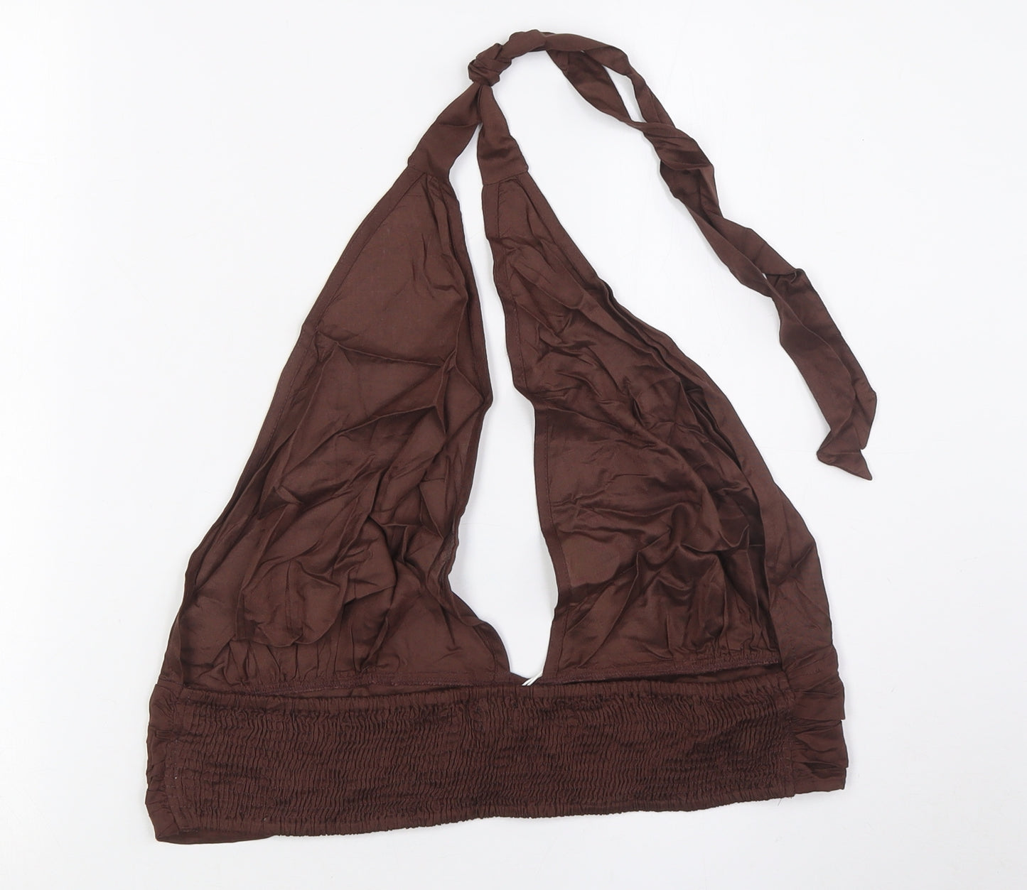 River Island Womens Brown Viscose Cropped Button-Up Size L Halter
