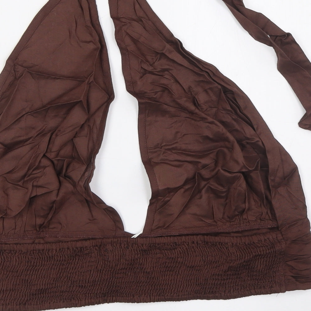 River Island Womens Brown Viscose Cropped Button-Up Size L Halter