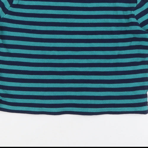 Marks and Spencer Boys Green Striped Cotton Basic Casual Size 3-4 Years Crew Neck