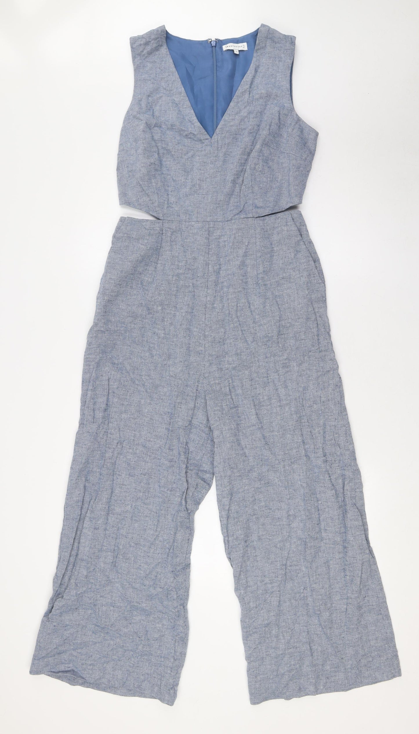 Warehouse Womens Blue Cotton Jumpsuit One-Piece Size 10 L23 in Zip