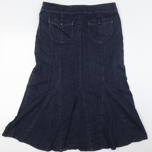 Per Una Womens Blue Cotton A-Line Skirt Size 16 Zip - Embellished Pockets