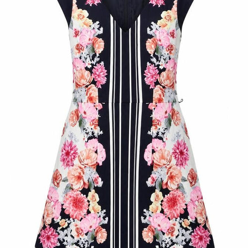 Oasis Womens Multicoloured Floral Cotton A-Line Size 8 V-Neck Zip