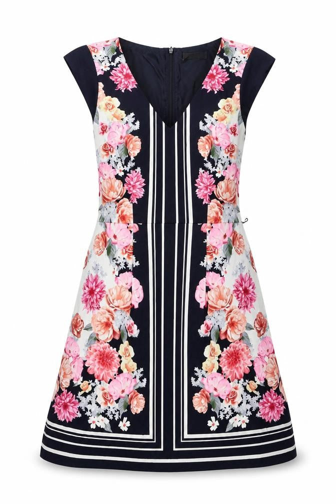 Oasis Womens Multicoloured Floral Cotton A-Line Size 8 V-Neck Zip