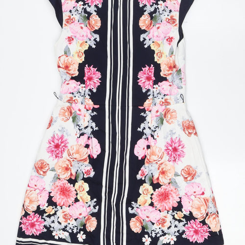 Oasis Womens Multicoloured Floral Cotton A-Line Size 8 V-Neck Zip