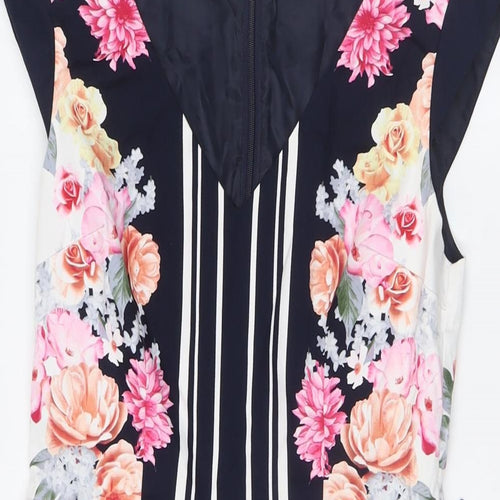 Oasis Womens Multicoloured Floral Cotton A-Line Size 8 V-Neck Zip