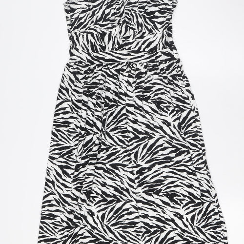 Warehouse Womens Black Animal Print Viscose A-Line Size 8 Round Neck