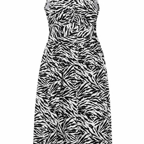 Warehouse Womens Black Animal Print Viscose A-Line Size 8 Round Neck
