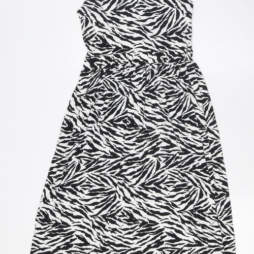 Warehouse Womens Black Animal Print Viscose A-Line Size 8 Round Neck