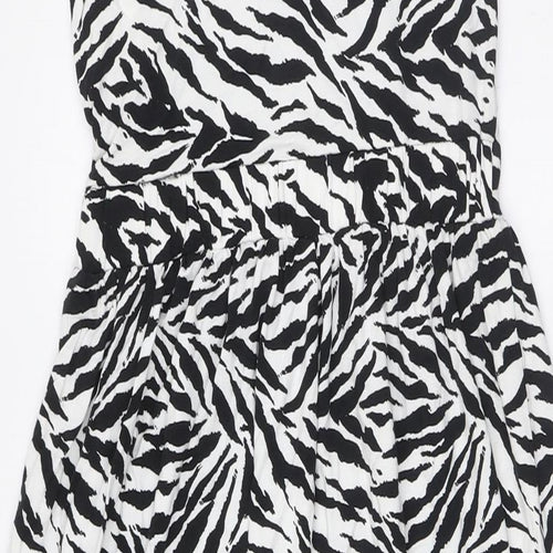 Warehouse Womens Black Animal Print Viscose A-Line Size 8 Round Neck
