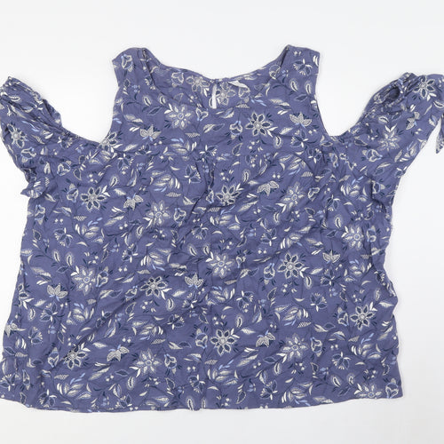 Old Navy Womens Blue Floral Cotton Basic Button-Up Size 2XL Boat Neck